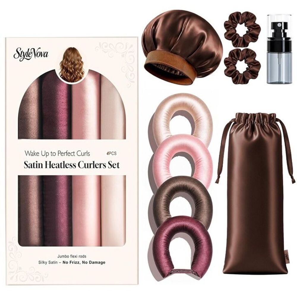 Satin Heatless Curlers - Anti-Tangle Self-Grip Set with Bonnet